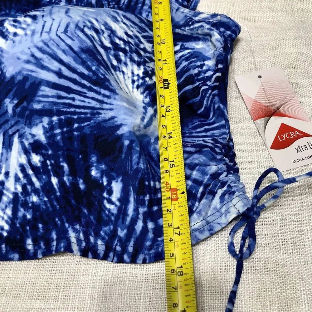 Lands End Tie Dye Tankini Swim Top Women 18W Blue Palm Print Padded Beach Resort